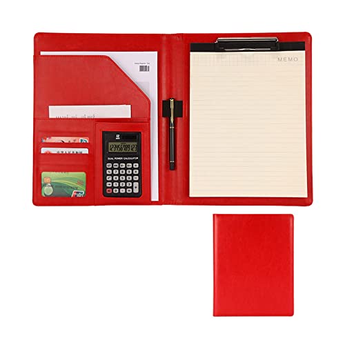 Konferenzmappe Schreibmappe A4 Ringbuch Leder Businessmappe Geschäfts Ordner Leder Präsentationsmappe Aktenmappe Organizer Für Damen Herren(Red,12-digit calculator) von PAHION