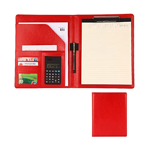 Konferenzmappe Schreibmappe A4 Ringbuch Leder Businessmappe Geschäfts Ordner Leder Präsentationsmappe Aktenmappe Organizer Für Damen Herren(Red,8-digit calculator) von PAHION