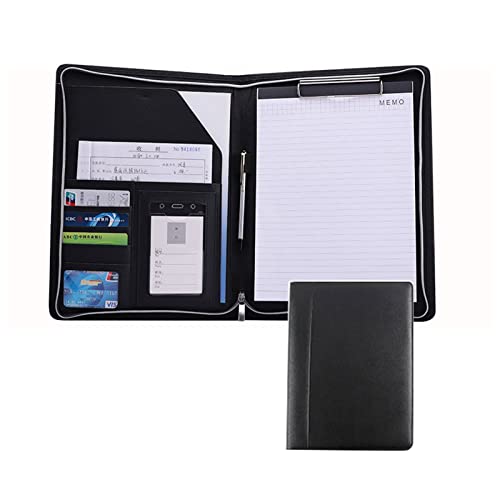 Schreibmappe Ringbuch A4 Dokumentenmappe Reißverschluss Klemmbrett Konferenzmappe Laptoptasche Mit Reißverschluss Extra Stauraum Kunstleder Für Damen Herren(Black,No calculator) von PAHION