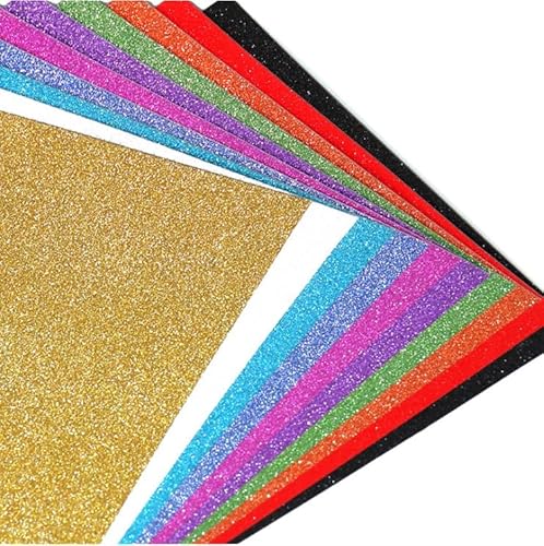 PAIKIUU 10 Stück glitzernder Karton, A4, glitzernd, 250 g/m², glitzernder Karton, farbige Bastelpapierbögen für DIY-Basteldekoration von PAIKIUU