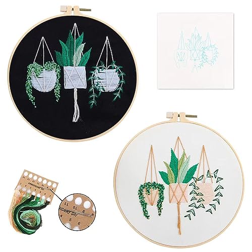 PAIKIUU 2Pack Sticken Set Erwachsene Stickset für Anfänger DIY Stickerei Set Stickset Embroidery Kit Kreuzstich mit Stoff im Pflanzenmuster Farbfäden 20cm Stickrahmen von PAIKIUU