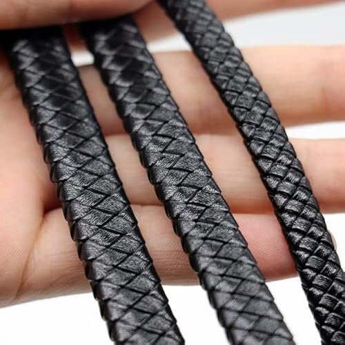 0,5 m (1,6 Zoll)/Packung Schwarz Braun Echtlederbänder 8 mm 10 mm 12 mm Flaches geflochtenes Lederband für die Herstellung von Armbändern und Schmuck von PAILON