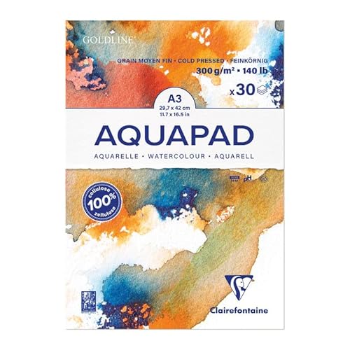 NEU PAINT IT EASY Malblock Aquarell Goldline A3, mittelfein gekörnt, geleimt 300g/qm, 30 Blatt von PAINT IT EASY