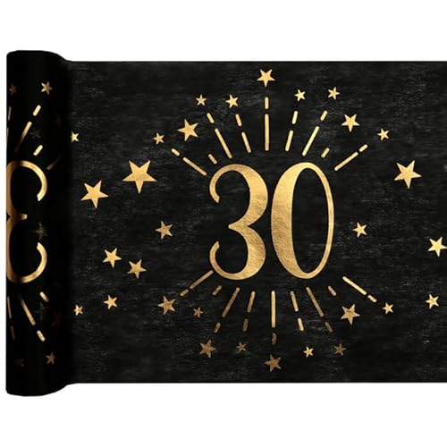 NEU Tischläufer Happy Birthday 30, schwarz-Gold, 30cm x 5m von PAINT IT EASY