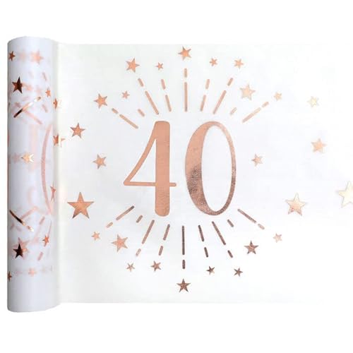 NEU Tischläufer Happy Birthday 40, weiß-rosé-Gold, 30cm x 5m von PAINT IT EASY