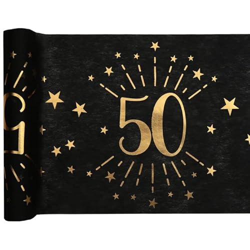 NEU Tischläufer Happy Birthday 50, schwarz-Gold, 30cm x 5m von PAINT IT EASY