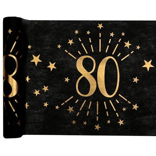 NEU Tischläufer Happy Birthday 80, schwarz-Gold, 30cm x 5m von PAINT IT EASY