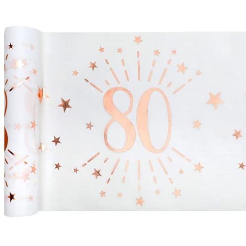 NEU Tischläufer Happy Birthday 80, weiß-rosé-Gold, 30cm x 5m von PAINT IT EASY