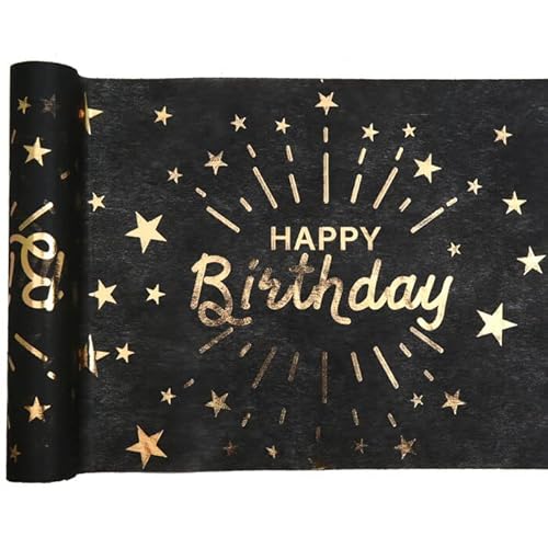 NEU Tischläufer Happy Birthday schwarz-Gold, 30cm x 5m von PAINT IT EASY