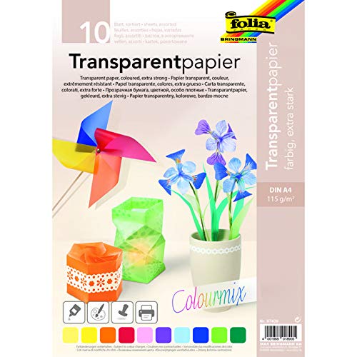 NEU Transparentpapier 115g/m² COLOURMIX, DIN A4, 10 Blatt, 10-farbig sortiert von PAINT IT EASY