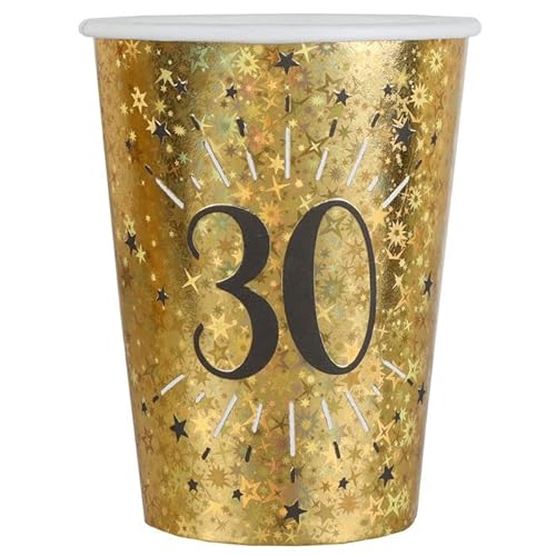 PAINT IT EASY NEU Papp-Becher Happy Birthday 30 Gold-schwarz, 10 Stück, ca. 266ml von PAINT IT EASY