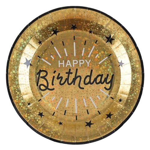 PAINT IT EASY NEU Papp-Teller Happy Birthday, Gold-schwarz, 10 Stück, ca. 23 x 23cm von PAINT IT EASY