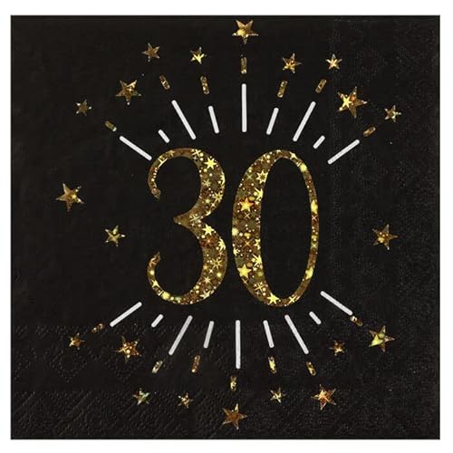 PAINT IT EASY NEU Servietten Happy Birthday 30, schwarz-Gold, 10 Stück, ca. 17 x 17cm von PAINT IT EASY