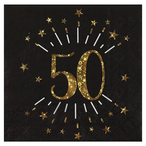 PAINT IT EASY NEU Servietten Happy Birthday 50, schwarz-Gold, 10 Stück, ca. 17 x 17cm von PAINT IT EASY