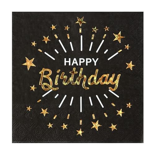 PAINT IT EASY NEU Servietten Happy Birthday schwarz-Gold, 10 Stück, ca. 17 x 17cm von PAINT IT EASY