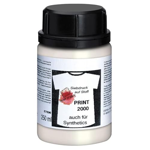 PAINT IT EASY NEU Siebdruckfarbe DEKAPRINT 2000 Metallic, 250 ml, Metallic-Weiß von PAINT IT EASY