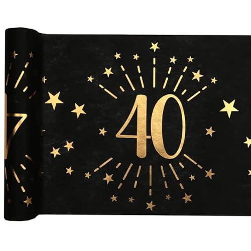 PAINT IT EASY Tischläufer Happy Birthday 40, Schwarz-Gold, 30cm x 5m von PAINT IT EASY