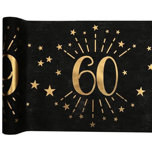 PAINT IT EASY NEU Tischläufer Happy Birthday 60, schwarz-Gold, 30cm x 5m von PAINT IT EASY