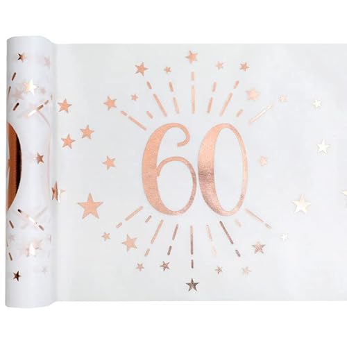 NEU Tischläufer Happy Birthday 60, weiß-rosé-Gold, 30cm x 5m von PAINT IT EASY