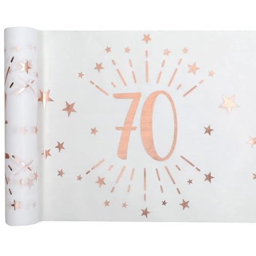 PAINT IT EASY NEU Tischläufer Happy Birthday 70, weiß-rosé-Gold, 30cm x 5m von PAINT IT EASY