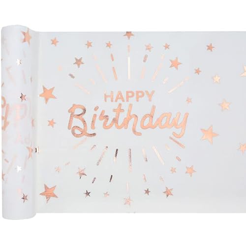 NEU Tischläufer Happy Birthday weiß-rosé-Gold, 30cm x 5m von PAINT IT EASY