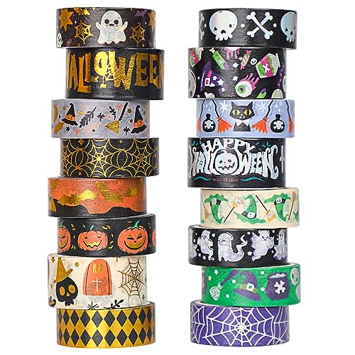 PAIVSUN 16 Rollen Washi Tape Halloween Set, Goldfolie Dekorative Masking Tape Selbstklebendes Klebeband für Halloween Handwerk DIY Scrapbooking Geschenk Dekorationen von PAIVSUN