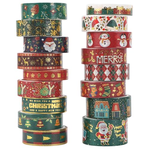 PAIVSUN 17 Rollen Washi Tape Weihnachten Set, Rot Grün Dekorative Goldfolie Masking Tape Selbstklebendes Klebeband für Weihnachten Handwerk DIY Scrapbooking Geschenk Dekorationen von PAIVSUN