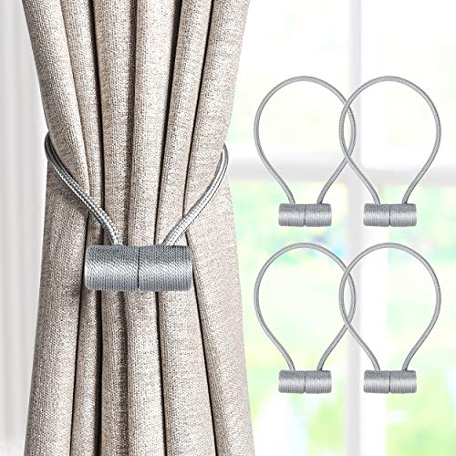 PAIVSUN Vorhang Raffhalter 4 Stück，Magnetische Raffhalter für Gardinen，Vorhang Clips Seil, Gardinenhalter, Gardinen Raffhalter für Deko Wohnzimmer, Chic Deko-Grau von PAIVSUN