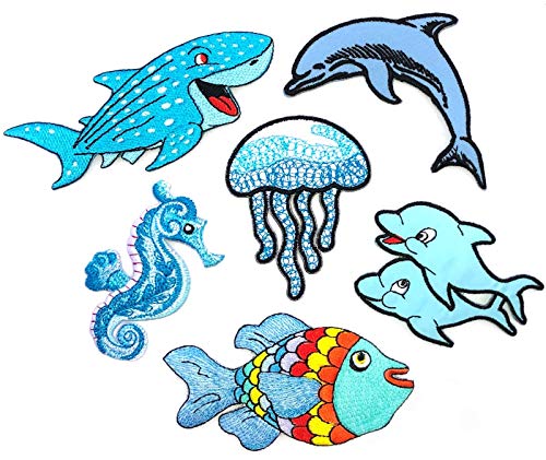 i-Patch - Patches - 0190 - Delfin - Wal - See-Pferd - Qualle - Meeres-Tiere - Hai-Fisch - Aquarium - Zoo - Applikation - Aufbügler - Flicken - Aufnäher - Sticker - Badges - Bügelbild - Jungen von PALAMEILASWFG