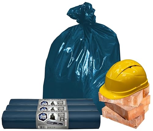 PAM-FOLIE Müllsäcke 120L - Extra Dicke, Starke Abfallsäcke - 30 Stück - Set - 70µm - 70x110cm - Bausäcke - blauer Müllbeutel - Bauschuttsäcke - Müllsäcke für Schutt, Professional von PAM-FOLIE