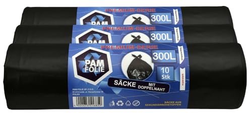 PAM-FOLIE Müllsäcke 300L - 30 Stück - Set - XXL Große Bauschutt-Abfallsäcke, Premium - 120x140cm - 45µm - schwarzer Müllbeutel - Bauschuttsäcke - Säcke für Bauschutt Abfalls, Styropor von PAM-FOLIE