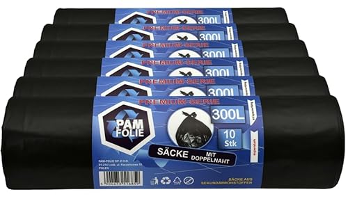 PAM-FOLIE Müllsäcke 300L - 60 Stück - Set - XXL Große Bauschutt-Abfallsäcke, Premium - 120x140cm - 45µm - schwarzer Müllbeutel - Bauschuttsäcke - Säcke für Bauschutt Abfalls, Styropor von PAM-FOLIE