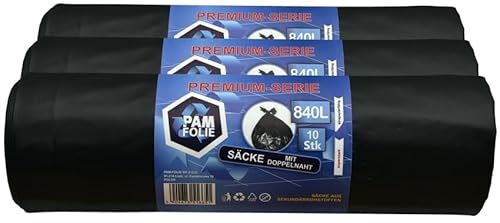 PAM-FOLIE Müllsäcke 840L - 30 Stück - Set - XXL Große Bauschutt-Abfallsäcke, Premium - 130x170cm - 40µm - schwarzer Müllbeutel - Bauschuttsäcke - Säcke für Bauschutt Abfalls, Styropor von PAM-FOLIE