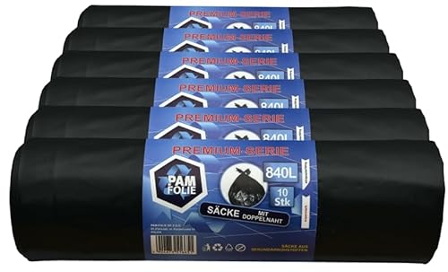 PAM-FOLIE Müllsäcke 840L - 60 Stück - Set - XXL Große Bauschutt-Abfallsäcke, Premium - 130x170cm - 40µm - schwarzer Müllbeutel - Bauschuttsäcke - Säcke für Bauschutt Abfalls, Styropor von PAM-FOLIE