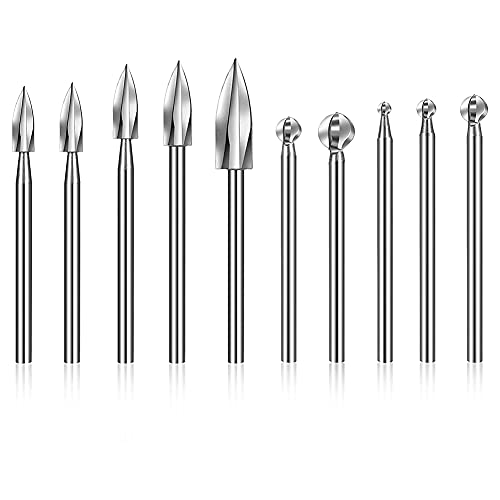 PAMENET 10 Stück Holzschnitzbohrer, Zubehör für Gravurbohrer, Rundspitze zum Schnitzen, Bohrer für rotierende Werkzeuge von PAMENET
