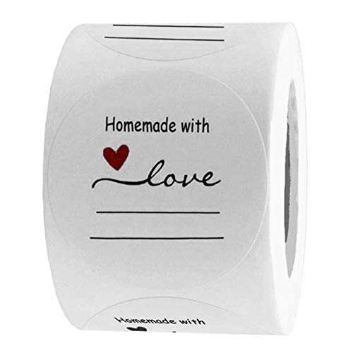 PAMENET Homemade with Love Aufkleber mit Linien zum Beschriften von runden Geschenkanhängern, Geschenkaufkleber, Handgefertigte Aufkleber 500 Etiketten pro Rolle von PAMENET