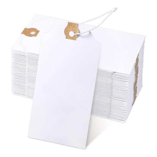 PAMENET Packung mit 120 Etiketten mit elastischer Schnur zum Markieren von Anhängeretiketten mit befestigter Schnur, gravierbare Etiketten mit verstärktem Loch, 11,9 x 6,9 cm von PAMENET