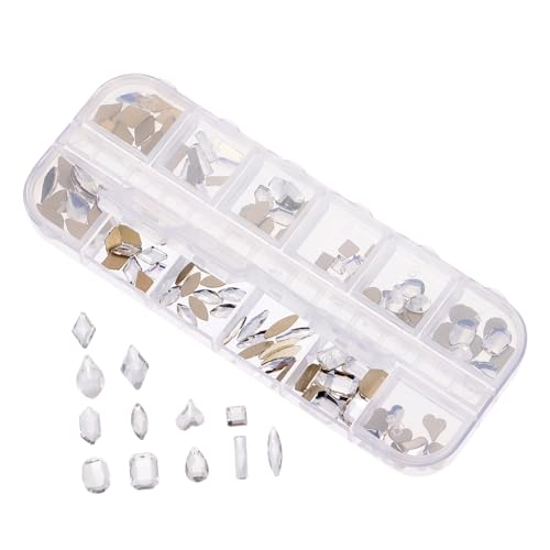 PAMINGONO 1 Schachtel Nagel Diamanten Maniküre-schmuckdekoration Selbstklebende Nagelkunst Nailart-strasssteine Glitzerperlen Geometrie Nagel Charms Nailart- Metall Weiß von PAMINGONO