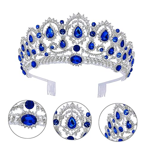 PAMINGONO High-End-Kronen Kopfschmuck mit Diamanten Brautkrone Hochzeits-Tiara Kronenkamm haaraccessoires Wedding Hair Accessories Kristallkopfschmuck Braut Kopfschmuck Strasssteine Blue von PAMINGONO