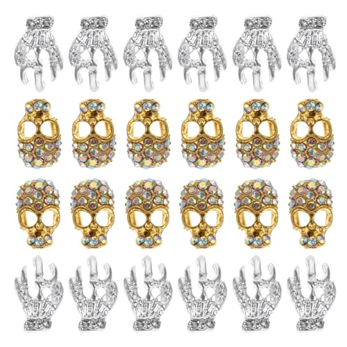 PAMINGONO Skull Head Nagelbohrer Metalllegierung Nagel Charms Für Nail Art Dekoration Und Schmuckdesign Goldene Farbe Ideal Für Kreative Nagelgestaltungen von PAMINGONO