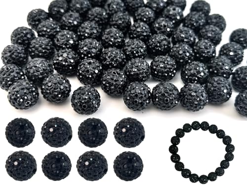 12 mm schwarze Ton-Strassperlen – 58 Stück glitzernde Discokugeln, runde Diamant-Bling, lose Abstandshalter für DIY-Schmuckherstellung, Armbänder, Halsketten und Bastelprojekte von PAMIR TONG