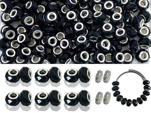 Europäische Perlen mit großem Loch zur Schmuckherstellung, 14 mm, Abstandshalter für Stifte, Rondelle-Perlen für Armreifen, Armbänder, Halsketten, Schlüsselanhänger und DIY-Projekte (Schwarz 003) von PAMIR TONG