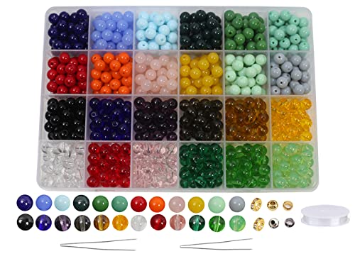 Pamir Tong 720 Stück 8 mm runde Glasperlen Großpackung Kristallperlen Armbandperlen Bastelset Heilung Chakra Perlen mit 500 Stück Platz lose Perlen für Schmuckherstellung und DIY Handwerk (8 mm solide von PAMIR TONG