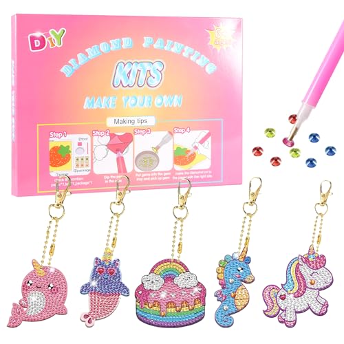 Diamond Painting Anhänger, Diamantmalerei-sets Kinder Schlüsselanhänger mit Karabiner Pinsel, Diamant Malerei Bilder Keychains Full Set für Frauen Mädchen Handtasche Schlüssel Kits (Ein einhorn) von PAMIYO