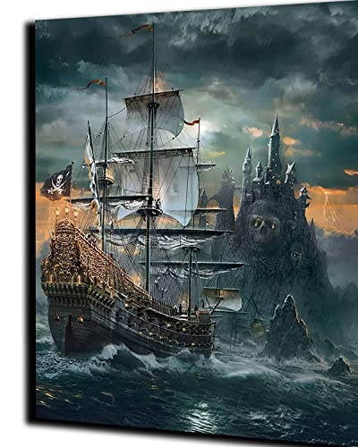 PAMMUQ DIY Malen nach Zahlen für Erwachsene Kinder Piratenschiff 16x20 Zoll Leinen Leinwand Acryl Anzahl Malerei Geschenke Wohnzimmer Wohnkultur -mit Rahmen von PAMMUQ