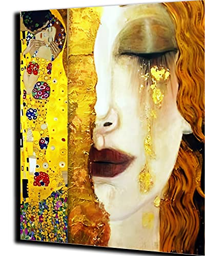 PAMMUQ Malen nach Zahlen DIY Acrylmalerei-Kit für Kinder & Erwachsene Handgemalte Kunst Hauptdekoration Geschenk –16 Zoll x 20 Zoll Gustav Klimt Goldener Tränenkuss -mit Rahmen von PAMMUQ