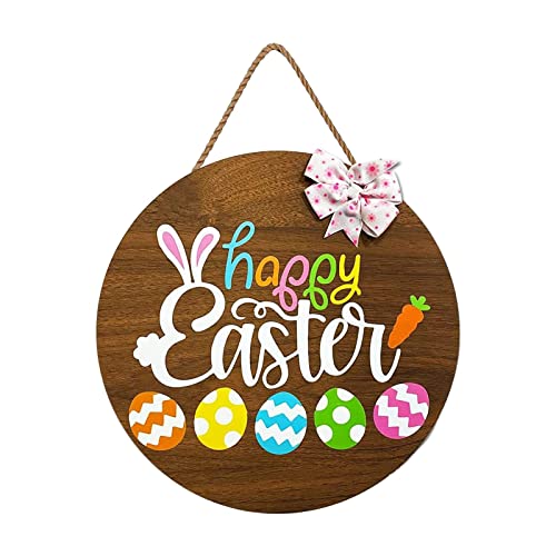 PANGHUBO Frühlingstürschild "Happy Easter", dekorativer Türschild-Anhänger, Osterhase, Türschild, 30 x 30 cm, Türgirlande (braun, Einheitsgröße) von PANGHUBO