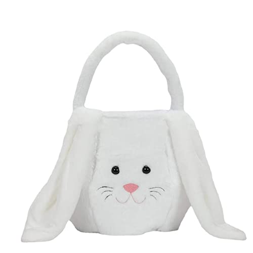 PANGHUBO Ostertasche Korb Plüsch Kaninchen Geschenktüte Ostern Geschenkkorb Kaninchen Eimer mit langen Plüschohren für Party Dekorationen Süßigkeiten Geschenke Taschen Event Horizont Film (Weiß, von PANGHUBO