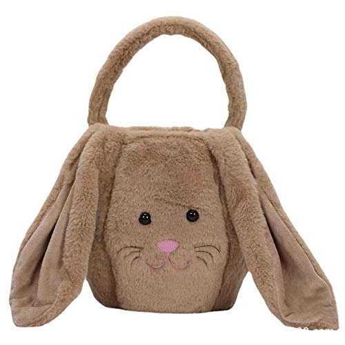 PANGHUBO Ostertasche Korb Plüsch Kaninchen Geschenktüte Ostern Geschenkkorb Kaninchen Eimer mit langen Plüschohren für Party Dekorationen Süßigkeiten Geschenke Taschen Event Horizont Film (Kaffee, von PANGHUBO