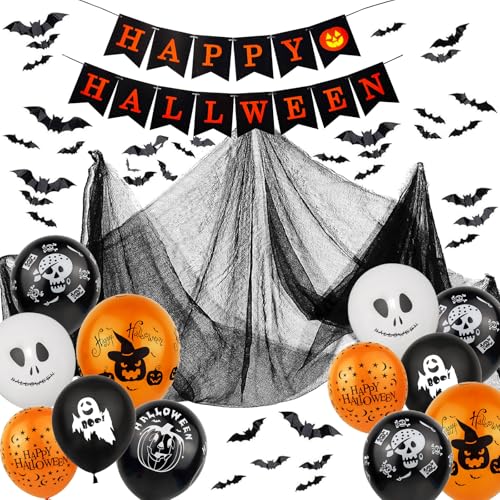 PANMAY Halloween Party Deko Kinderparty Dekoration Set-Girlande,Luftballon,Fledermäuse,Halloween Deko Stoff,Halloween Deko Set für Halloween Bar Wohnaccessoires Jungen Mädchen von PANMAY